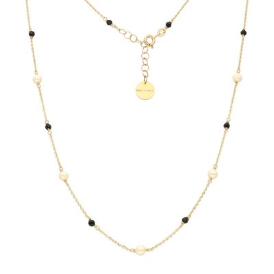 Złoty naszyjnik 14K Dall’Acqua Onyksy, perły N5-1388