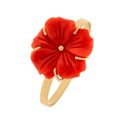 Złoty pierścionek 18K Kwiatuszek koral R8-1012