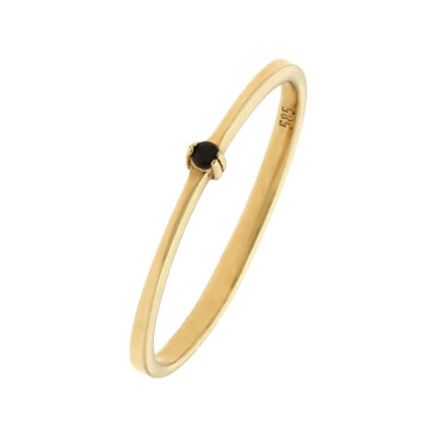 Złoty pierścionek 14K Mini czarna cyrkonia R5-892