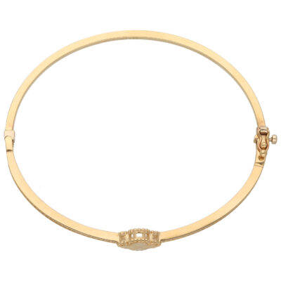 Złota bransoletka 14K Sztywna Bangle cyrkonia z lilijką B5-1811